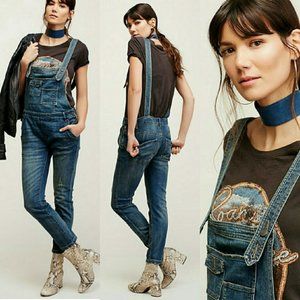 Free People Milo Distressed skinny Overalls sz 25
